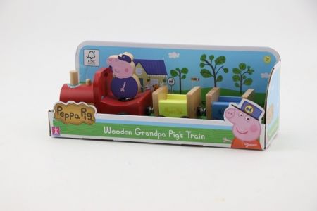 Dřevěný vlak Prasátko Peppa + figurka děda