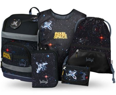 BAAGL SET 5 Zippy Plus Pixel Space: aktovka, penál, sáček, zástěra, peněženka GRS