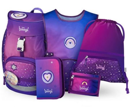 BAAGL SET 5 Airy Koně srdce: batoh, penál, sáček, zástěra, peněženka GRS