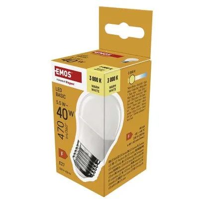 EMOS LED žárovka Basic Mini Globe / E27 / 5,5 W (40 W) / 470 lm / teplá bílá