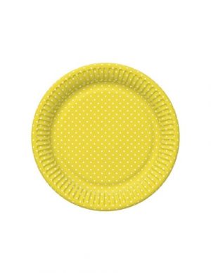 Papírový talíř malý - White Dots on Sunflower Yellow