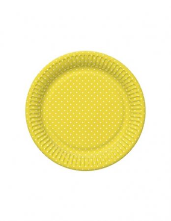 Papírový talíř malý - White Dots on Sunflower Yellow