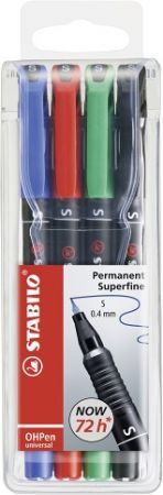 STABILO Permanentní popisovač - OHPen universal - superfine - 4 ks sada - zelená, červená,