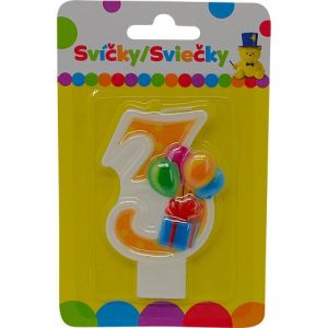 Narozeninová svíčka s balónky a číslem 3.