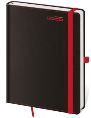 Diář týdenní A5 Black Red s poutkem na propisku 2026 / 20,5cm x 14,5cm / DB423-1-26