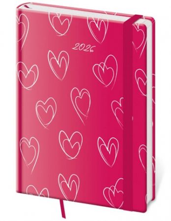 Diář denní A5 Vario - Hearts s gumičkou 2026 / 20,5cm x 14,5cm / DV422-13-26