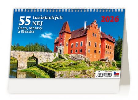 Kalendář stolní 55 turistických nej Čech, Moravy a Slezska 2026 / 16,9cm x 22,6cm / S24-26