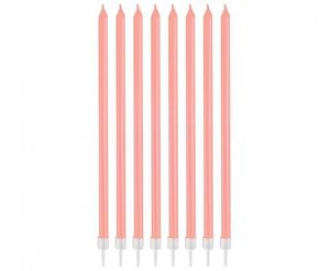Dortové svíčky 8 ks tenké růžové perleťové