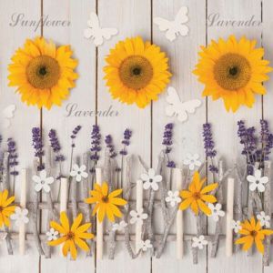 Ubrousky DAISY L (20ks) Lavender and Sunflower Composition with Wooden Sticks