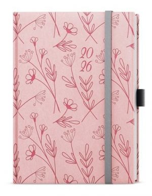 Diář denní - Adam - Vivella extra - B6 - pastelová růžová - Kvítí 2026 / 16,5cm x 12cm / B