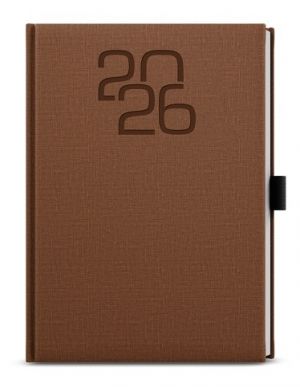 Diář denní - David - Fabric - A5 - hnědá 2026 / 20,5cm x 14,3cm / BDD27-7-26