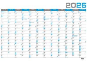 Kalendář nástěnný roční B1 - modrý 2026 / 67cm x 96,4cm / BKA4-26