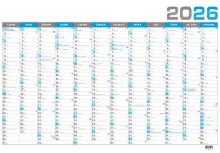 Kalendář nástěnný roční B1 - modrý 2026 / 67cm x 96,4cm / BKA4-26