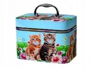 Kufřík se zipem a zrcátkem, velikost M, motiv:kočičky, 21x14x13cm
