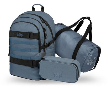 BAAGL SET 3 Skate Dust Blue: batoh, penál, sportovní taška