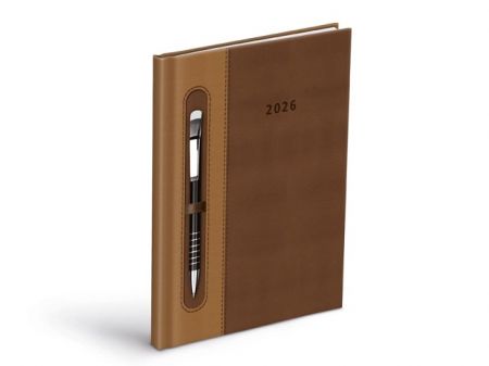 Diář týdenní T805 PU dark brown/beige - na propisku s gumkou 2026 / 20,5cm x 14cm / 778148