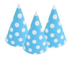 Párty čepička 6 ks modrá s bílýmí puntíky