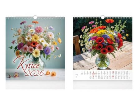 Kalendář 2026 nástěnný malý Kytice