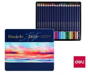 Pastelky šestihranné 24 barev kovové pouzdro FINENOLO DELI EC122-24