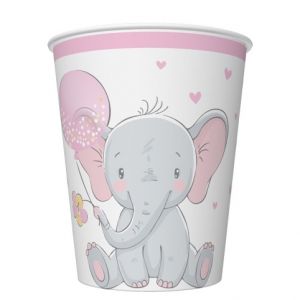 Kelímek papírový PM 250ml 8ks Baby Elephant with pink Balloon