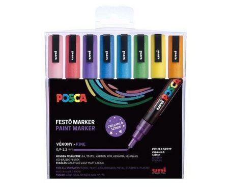 Akrylový popisovač &quot;Posca PC-3ML&quot;, 8 třpytivých barev, sada, 0,9-1,3 mm, UNI 2UPC3MLCSKL