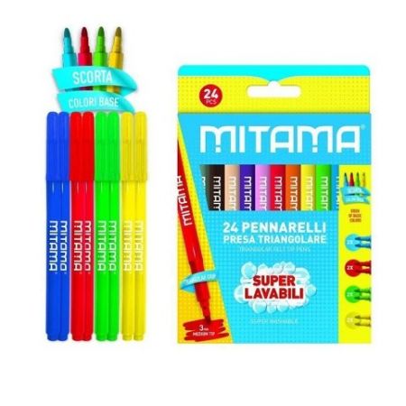 Fixy, sada, 24 ks, omyvatelné, 3 mm, trojhranné, MITAMA 61996