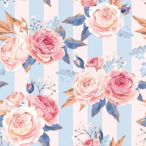 Ubrousky DAISY L (20ks) Pink Roses on Blue Stripes