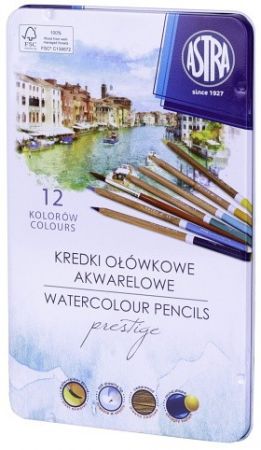 Pastelky akvarelové z cedrového dřeva ASTRA PRESTIGE 12 barev METAL BOX