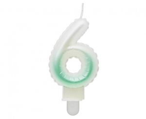 Dortová svíčka č. 6 balónková bílo-zelená