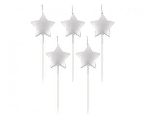 Dortové svíčky pikery - hvězdičky stříbrné 5 ks