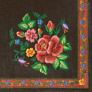 Ubrousky MAKI L (20ks) Roses Mountain Embroidery Folk on Black