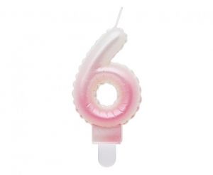 Dortová svíčka č. 6 balónková bílo-růžové