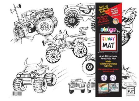 Podložka na kreslení FUNNY MAT - Monster trucks + pastelky zdarma