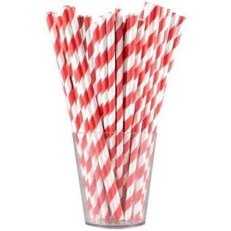 Brčko papírové 12 ks - červené proužky