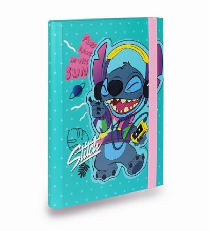 Desky na sešity A5 s širokou gumou - Stitch blue vzor 1