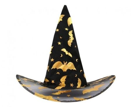 Párty čarodějnický klobouk se zlatým potiskem