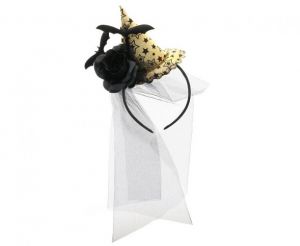 Párty čelenka Klobouk se zlatým závojem