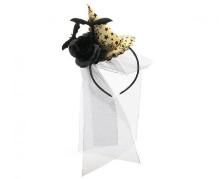 Párty čelenka Klobouk se zlatým závojem