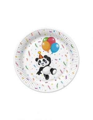 Papírový talíř velký - Funny Panda with Balloons