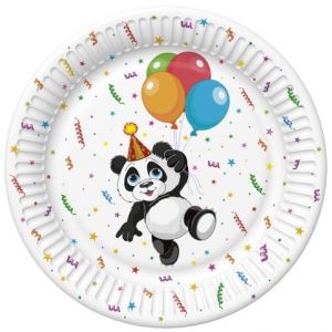 Papírový talíř malý - Funny Panda with Ballons
