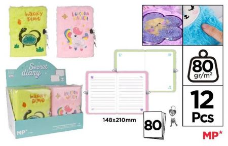 Památník plyšový A5 se zámkem jednorožec, dino