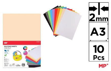 Pěnové listy EVA FOAM A3 cm 2 mm 10 ks mix