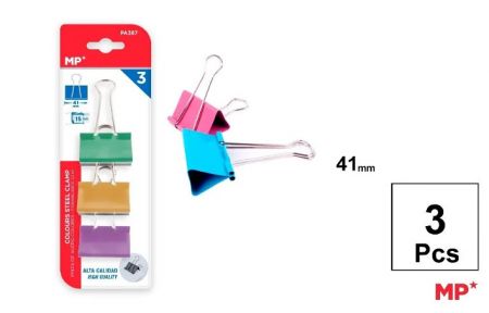 Klipy kovové 41 mm 3 ks mix barev