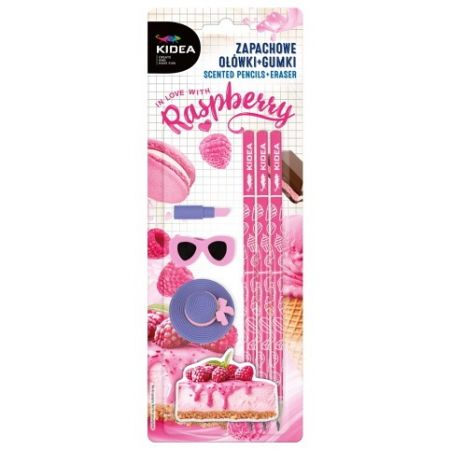 Trojhranné tužky a pryže s vůní malin 3 ks