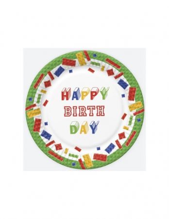 Papírový talíř malý Building Blocks Birthday