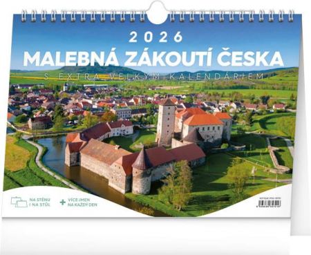 Kalendář stolní Malebná zákoutí Česka 2026 s extra velkým kalendáriem, 30 x 21 cm / PGS-35