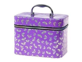 Kufřík se zipem a zrcátkem, velikost M, motiv:fialový motýlek, 21x14x13cm