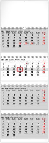 Kalendář nástěnný 4měsíční standard skládací 2026, 29,5 x 84,5 cm / PGN-35764-L