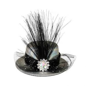 Mini klobouk stříbrný s ozdobou