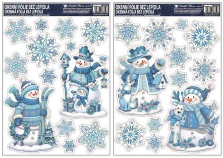 Okenní fólie s glitrem 42x30cm, sněhuláci